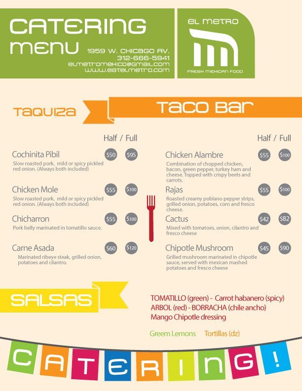 El Metro Catering menus